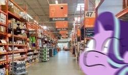 Size: 1180x696 | Tagged: safe, artist:blitzypony, artist:glimmergang, starlight glimmer, pony, unicorn, g4, concerned, eye clipping through hair, home depot, irl, photo, selfie, solo, wide eyes