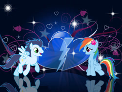 Size: 600x450 | Tagged: safe, artist:loobie1998, rainbow dash, soarin', pony, g4, female, flower, flower in hair, male, mare, ship:soarindash, shipping, stallion, straight, wallpaper