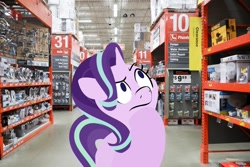 Size: 1000x667 | Tagged: safe, artist:blitzypony, artist:glimmergang, starlight glimmer, pony, unicorn, g4, confused, female, home depot, irl, mare, photo, solo