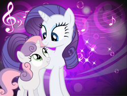 Size: 800x600 | Tagged: safe, artist:loobie1998, rarity, sweetie belle, pony, unicorn, g4, duo, duo female, female, filly, foal, looking at each other, looking at someone, mare, sibling love, siblings, sisters, wallpaper
