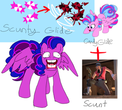 Size: 880x791 | Tagged: safe, artist:solixy406, oc, oc:candy glide, human, pegasus, pony, elements of insanity, alternate universe, eoi-version, freak, scunt, team fortress 2