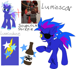 Size: 880x791 | Tagged: safe, artist:solixy406, pony, unicorn, elements of insanity, eoi-version, eyepatch, freak, reference sheet, scar, simple background, team fortress 2, white background