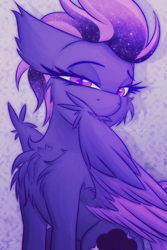 Size: 2000x3000 | Tagged: safe, artist:shad0w-galaxy, oc, oc only, oc:shadow galaxy, pegasus, pony, cheek fluff, chest fluff, ear fluff, ethereal mane, feathered wings, female, fluffy, grooming, high res, mare, preening, solo, starry mane, wing fluff, wings