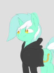 Size: 2048x2732 | Tagged: safe, artist:scootsredux, lyra heartstrings, pony, unicorn, g4, clothes, dig the swell hoodie, female, gray background, high res, hoodie, simple background, sketch, solo, you will not remember me