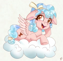 Size: 2650x2534 | Tagged: safe, artist:galaxy swirl, cozy glow, pegasus, pony, g4, cloud, floppy ears, happy, high res, simple background, solo, white background