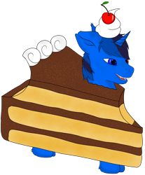 Size: 1609x1941 | Tagged: safe, alternate version, artist:mazz, oc, oc only, oc:bluethecake, pony, unicorn, cake, cake slice, food, simple background, solo, transparent background