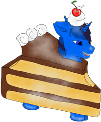 Size: 1594x1930 | Tagged: safe, alternate version, artist:mazz, oc, oc only, oc:bluethecake, pony, unicorn, cake, cake slice, food, simple background, solo, transparent background