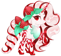 Size: 900x823 | Tagged: safe, artist:cupidauctions, pony, unicorn, g4, deviantart watermark, female, food, mare, obtrusive watermark, simple background, solo, strawberry, transparent background, watermark