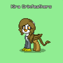 Size: 829x836 | Tagged: safe, oc, oc only, oc:kira grimfeathers, griffon, green background, griffon oc, leonine tail, simple background, slip-star, slip-suit, solo, tail