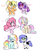 Size: 2208x3000 | Tagged: safe, artist:cutiesparke, applejack, fluttershy, pinkie pie, rainbow dash, rarity, twilight sparkle, oc, oc:aurora, oc:crystal clear, oc:honeycrisp sunrise, oc:pokie popburst, oc:prisma, oc:sparkling skies, cow, earth pony, hybrid, pegasus, pony, unicorn, g4, alternate cutie mark, alternate universe, arm fluff, bow, chest fluff, choker, chokershy, coat markings, crossed hooves, curved horn, description is relevant, ear fluff, ear tufts, earth pony rainbow dash, earth pony rarity, eyes closed, female, flapplejack, goggles, gradient mane, hair bow, high res, horn, leaves, leaves in hair, mane six, mare, markings, pegasus twilight sparkle, pointing, race swap, raised hoof, raricow, simple background, socks (coat markings), species swap, spread wings, unicorn fluttershy, unicorn pinkie pie, white background, wings