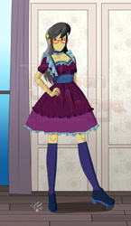 Size: 1280x2205 | Tagged: safe, artist:typhoon-manga, a.k. yearling, human, equestria girls, g4, choker, clothes, commission, dress, female, hand on hip, indoors, maid, solo, ych result