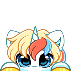 Size: 500x500 | Tagged: safe, artist:confetticakez, oc, oc only, oc:maui, pony, unicorn, cute, ear fluff, horn, looking at you, multicolored hair, ocbetes, peeking, simple background, solo, transparent background