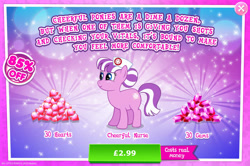Size: 1958x1297 | Tagged: safe, gameloft, nurse sweetheart, earth pony, pony, g4, my little pony: magic princess, advertisement, costs real money, english, female, freckles, gem, hat, introduction card, mare, mobile game, numbers, sale, solo, text