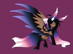 Size: 2732x2048 | Tagged: safe, artist:bunfoxx20studios, oc, oc only, oc:alexus nictivia, pegasus, pony, big ears, colorful, cute, high res, impossibly large ears, large wings, multiple tails, purple background, simple background, solo, spread wings, tail, two tails, wings