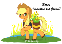 Size: 4961x3508 | Tagged: safe, artist:chiefywiffy, applejack, earth pony, pony, g4, absurd resolution, clothes, eye clipping through hair, female, looking at you, malaysia, mare, simple background, solo, transparent background, vest