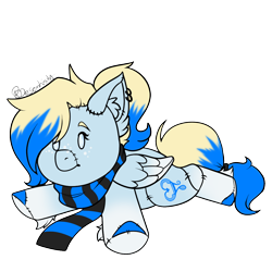 Size: 1000x1000 | Tagged: safe, artist:rcdesenhista, oc, oc only, oc:azure opus, pegasus, pony, clothes, colored hooves, commission, ear fluff, ear piercing, female, mare, piercing, plushie, ponytail, scarf, simple background, solo, striped scarf, tail, transparent background, two toned mane, two toned tail, ych result