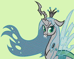 Size: 1280x1024 | Tagged: safe, artist:neriad, part of a set, queen chrysalis, changeling, changeling queen, g4, fangs, halftone, solo, wallpaper