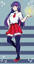 Size: 791x1500 | Tagged: safe, artist:erein, twilight sparkle, human, g4, clothes, flats, humanized, miniskirt, pale skin, shoes, skirt, socks, solo, sparkles, thigh highs, thigh socks