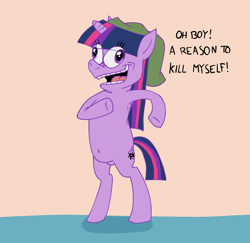 Size: 1299x1262 | Tagged: safe, artist:bexdrey, twilight sparkle, pony, unicorn, .mov, g4, armpits, belly button, bipedal, female, funny, implied suicide, out of context, solo, style emulation, tumblr, tumblr comic, unicorn twilight