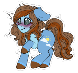Size: 3200x3000 | Tagged: safe, artist:cobaltmist, part of a set, oc, oc only, oc:sertpony, earth pony, pony, blue coat, blushing, brown mane, chibi, cute, high res, male, simple background, solo, transparent background