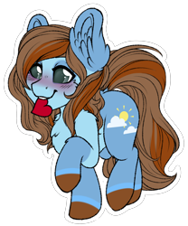 Size: 3000x3600 | Tagged: safe, artist:cobaltmist, part of a set, oc, oc only, oc:sertpony, earth pony, pony, blue coat, blushing, brown mane, chibi, cute, ear fluff, heart, high res, male, simple background, solo, transparent background