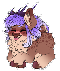 Size: 2800x3300 | Tagged: safe, artist:cobaltmist, part of a set, oc, oc only, oc:amethine, deer, antlers, brown fur, chest fluff, chibi, cute, ear fluff, eyes closed, female, high res, purple mane, simple background, solo, tongue out, transparent background