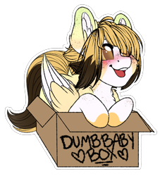 Size: 2900x3200 | Tagged: safe, artist:cobaltmist, part of a set, oc, oc only, oc:balmy glow, pegasus, pony, body freckles, box, chibi, cute, ear fluff, freckles, high res, male, pony in a box, simple background, solo, transparent background, two toned mane, yellow coat