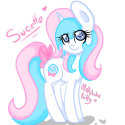 Size: 1024x1024 | Tagged: safe, artist:mt45, oc, oc only, oc:sucette, pony, unicorn, blue eyes, blue mane, bow, female, heart, horn, mare, pink mane, simple background, solo, tail, tail bow, transparent background, two toned mane, unicorn oc, white coat