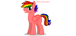 Size: 938x448 | Tagged: safe, oc, oc only, oc:bolt, pegasus, pony, base used, blue eyes, gay pride flag, multicolored hair, pride, pride flag, rainbow hair, rainbow tail, red coat, simple background, smiling, solo, tail, text, white background