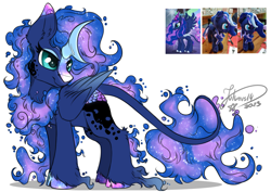 Size: 4093x2894 | Tagged: safe, artist:julunis14, princess luna, alicorn, kirin, pony, g4, cloven hooves, coat markings, colored wings, kirin-ified, majestic, multicolored wings, race swap, solo, space, species swap, wavy mane, wings