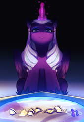 Size: 2800x4083 | Tagged: safe, artist:maren, screencap, opaline arcana, alicorn, pony, as the misty clears, g5, my little pony: tell your tale, spoiler:g5, spoiler:my little pony: tell your tale, spoiler:tyts01e53, eyebrows, eyeshadow, female, folded wings, high res, jewelry, makeup, mare, medallion, necklace, solo, teeth, this will end in tears, uh oh, wings
