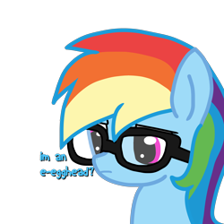 Size: 3000x3000 | Tagged: safe, artist:bright skie, rainbow dash, pegasus, pony, g4, egghead, egghead dash, female, glasses, high res, mare, shy, simple background, solo, talking, talking to viewer, transparent background