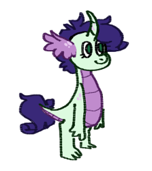 Size: 250x280 | Tagged: safe, artist:sunbitten, oc, oc only, dracony, dragon, hybrid, curved horn, horn, interspecies offspring, offspring, parent:rarity, parent:spike, parents:sparity, simple background, smiling, solo, transparent background