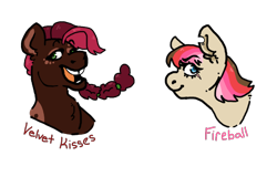 Size: 780x500 | Tagged: safe, artist:sunbitten, oc, oc only, oc:fireball, oc:velvet kisses, earth pony, pony, braid, bust, duo, female, mare, name, offspring, open mouth, open smile, parent:cheese sandwich, parent:pinkie pie, parent:quibble pants, parent:rainbow dash, parents:cheesepie, parents:quibbledash, simple background, smiling, tooth gap, torn ear, transparent background