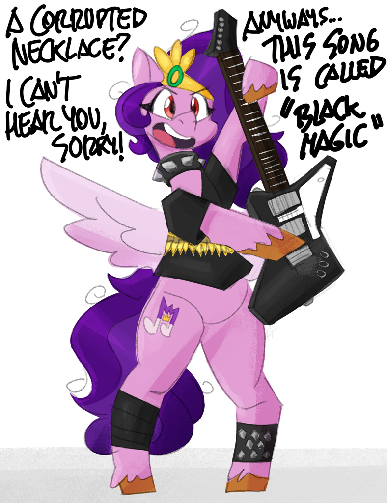 [bipedal,choker,female,g5,guitar,heavy metal,mare,metal as fuck,pegasus,pony,red eyes,safe,solo,electric guitar,musical instrument,artist:flutterthrash,bullet belt,spiked choker,spoiler:g5,pipp petals,my little pony: tell your tale,spoiler:my little pony: tell your tale,red-eyed pipp,spoiler:tyts01e53,heavy metal pipp,as the misty clears]