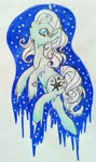 Size: 1277x2143 | Tagged: safe, artist:mintytreble, winter snow, earth pony, pony, g3, atg 2023, cold, hoof heart, newbie artist training grounds, simple background, snow, snowflake, solo, traditional art, underhoof, winter
