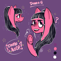 Size: 1752x1752 | Tagged: safe, artist:sizack, oc, oc only, pony, bangs, color palette, colored, dama g, digital art, eyeliner, eyeshadow, fanart, female, hoof heart, interrogation, makeup, mare, ponysona, signature, simple background, solo, speech bubble, stars, underhoof