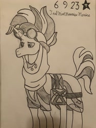Size: 4032x3024 | Tagged: safe, artist:mlpfantealmintmoonrise, hoo'far, pony, unicorn, g4, atg 2023, drawing, horn, male, marker, newbie artist training grounds, pen drawing, pencil drawing, signature, solo, stallion, traditional art