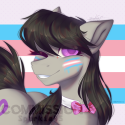 Size: 1000x1000 | Tagged: safe, artist:sparkie45, octavia melody, earth pony, pony, g4, commission, commission open, female, gender headcanon, mare, pride, pride flag, pride month, shading, smiling, solo, transgender, transgender pride flag, ych example, your character here