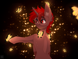 Size: 2544x1935 | Tagged: safe, artist:elektra-gertly, oc, oc only, oc:hardy, alicorn, butterfly, pony, chest fluff, ear fluff, half body, male, male oc, solo, stallion