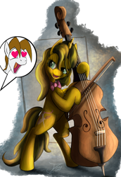 Size: 1000x1450 | Tagged: safe, artist:jamescorck, oc, oc only, pony, unicorn, cello, heart, heart eyes, musical instrument, offscreen character, open mouth, open smile, simple background, smiling, transparent background, wingding eyes