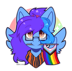 Size: 1026x1011 | Tagged: safe, artist:sailorr_s, oc, oc only, oc:angley, pegasus, pony, clothes, commission, glasses, hairband, hoodie, pride, pride flag, progressive pride flag, simple background, solo, transparent background, ych result