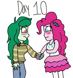 Size: 3000x3225 | Tagged: safe, artist:bigpurplemuppet99, pinkie pie, wallflower blush, human, equestria girls, g4, blushing, duo, female, high res, lesbian, pinkieflower, scene interpretation, shipping