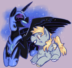 Size: 1330x1260 | Tagged: safe, artist:tottallytoby, derpy hooves, nightmare moon, alicorn, pegasus, pony, g4, crack shipping, duo, female, horn, lesbian, nicemare moon, ship:lunaderp, ship:nightmarederp, shipping, wings