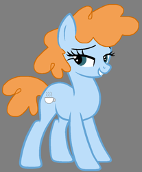 Size: 760x920 | Tagged: safe, artist:raini-bases, artist:star polaris and friends, derpibooru exclusive, ginger tea, earth pony, pony, g4, base used, blue eyes, cute, female, gingerbetes, gray background, headcanon, lidded eyes, looking back, mare, older, older ginger tea, simple background, smiling, solo, standing