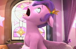 Size: 1175x767 | Tagged: safe, screencap, pipp petals, pegasus, pony, a little horse, g5, my little pony: make your mark, my little pony: make your mark chapter 4, spoiler:g5, spoiler:my little pony: make your mark, spoiler:my little pony: make your mark chapter 4, spoiler:mymc04e06, blurry, female, invisible stallion, mare, open mouth, out of context, pipp petals is best facemaker, solo