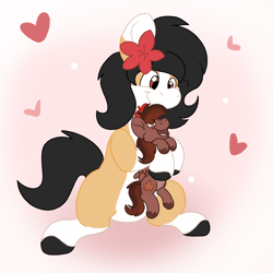 Size: 2000x2000 | Tagged: safe, artist:euspuche, oc, oc only, oc:autumn rosewood, oc:liliya krasnyy, pegasus, pony, animated, duo, eyes closed, female, flower, flower in hair, gif, high res, hug, looking at each other, looking at someone, macro/micro, male, pegasus oc, sitting, size difference, smiling