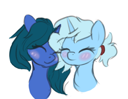 Size: 994x769 | Tagged: safe, artist:ryanmandraws, oc, oc only, oc:arclight, oc:karina, pony, unicorn, blushing, horn, simple background, sketch, unicorn oc, white background, wholesome