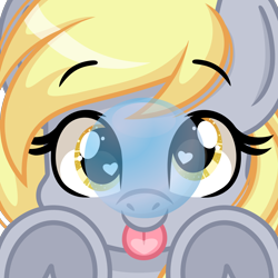 Size: 2000x2000 | Tagged: safe, artist:emberslament, derpy hooves, pegasus, pony, g4, :p, bubble, cute, derpabetes, female, happy, heart, heart eyes, high res, icon, licking, licking the fourth wall, mare, simple background, tongue out, transparent background, underhoof, wingding eyes