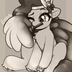 Size: 1061x1051 | Tagged: safe, artist:llametsul, pipp petals, pegasus, pony, g5, adorapipp, cute, female, heart, heart eyes, mare, monochrome, painting, solo, wingding eyes
